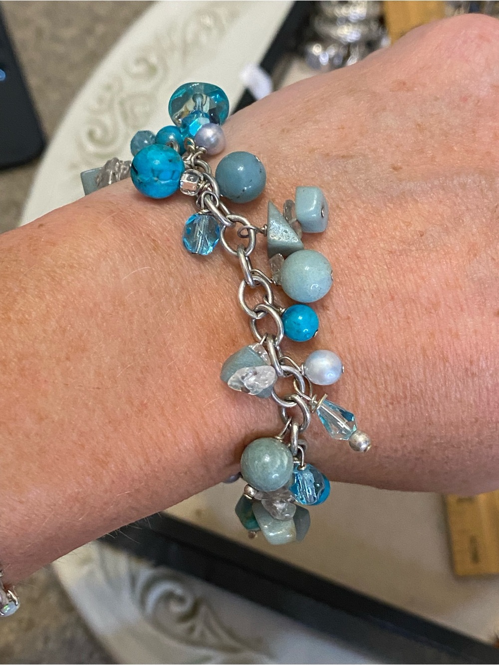 Sterling Silver Turquoise Dangle Charm Bracelet 925